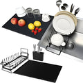 WZGUSXN Dish Drying Rack, Stainless Steel Expandable Over/in Sink & Countertop, Space Saving Collapsible Rust-Proof Rack with Silicone Mat Cutlery Holder for Kitchen/RV/Commercial Use (14.56-18.5" L)