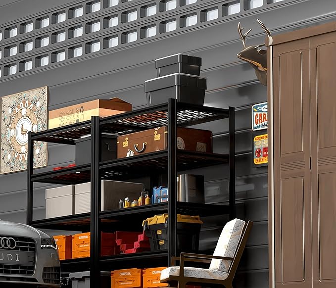 LI JIU HOME 5 Tier Metal Shelving Unit, Adjustable Storage Shelves, 72" H x 35.43" W x 15.8" D Heavy Duty Garage Shelves for Warehouse, Basement, Kitchen, Pantry, Living Room, Black