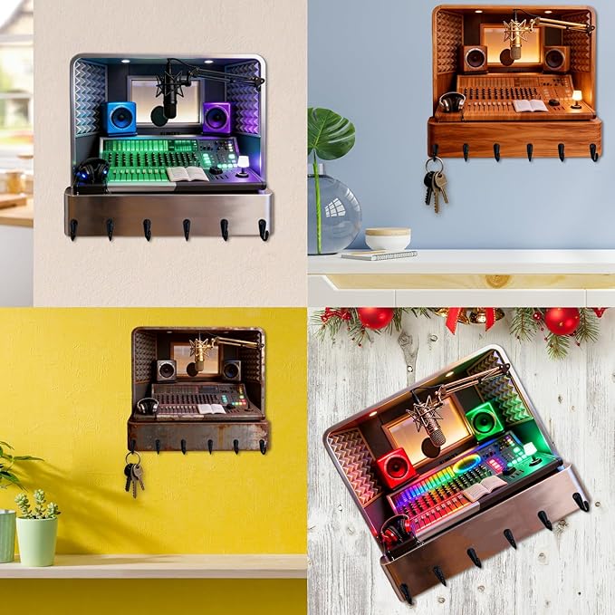 Custom 2D Flat Print Designed Wall Hooks with a Music Producer Theme Personalzied Musician Names Key Storage Holder Radio Station Coat Rack Home Decor Gift for Culb Living Room Hallway Bedroom