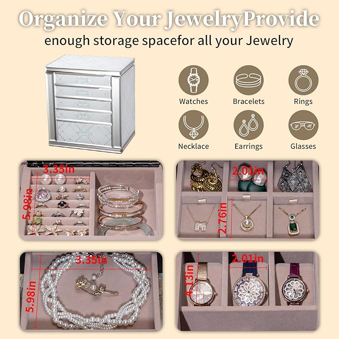 Glass Jewelry Box, 5-Layer Storage Case,Jewerly Boxes for Women Girls,Jewelry Gift Decorative Boxes, Art Painting Tabletop Organizer For Earring Necklace Watch Christmas Gifts