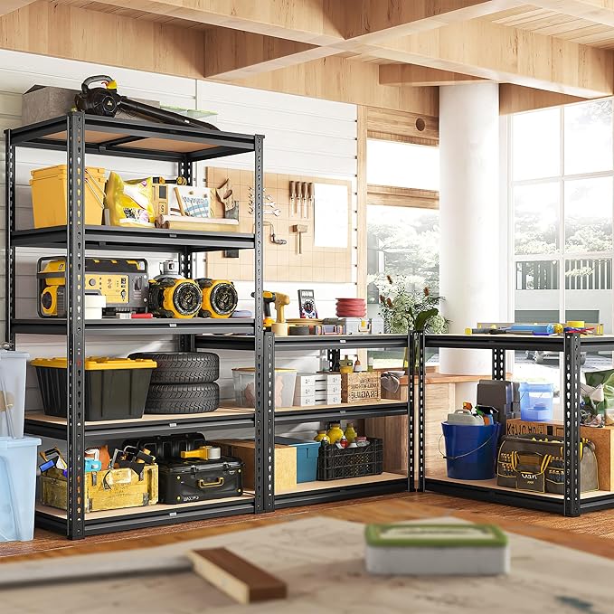 REIBII 2000LBS Storage Shelves 5 Tier Garage Shelving Heavy Duty Metal Shelving Adjustable Metal Shelf for Garage Pantry Closet Kitchen Basement 28" W x 13.8" D x 59.8" H