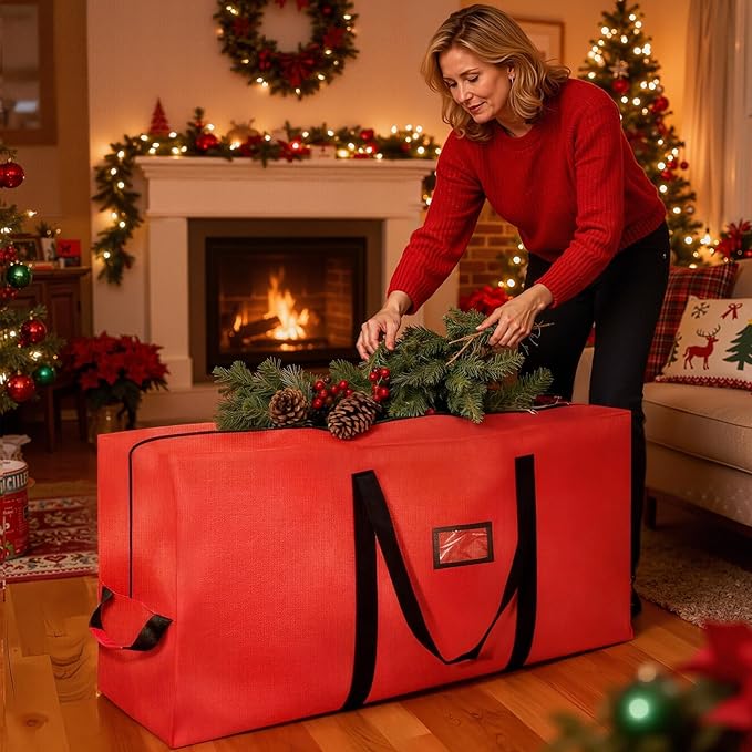 Heavy Duty Christmas Tree Storage Bag for Trees Up to 9ft – Waterproof, 600D Durable Zipper & Handles, Holiday Storage Solution (Red)