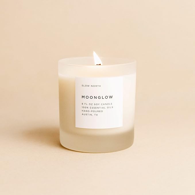 Slow North Moonglow Candle - Essential Oils and Pure Soy Wax Candle in a Reusable Frosted Glass Jar - A Unique and Mindful Scented Candle Hand-Poured in The USA (8 oz)