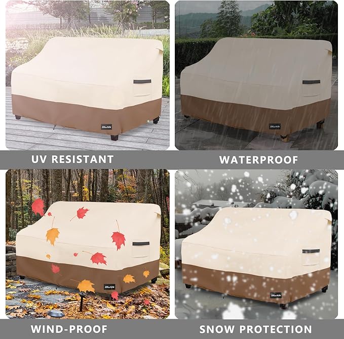 2-Seater Patio Loveseat Cover,60W x 34D x 30H Inches Outdoor Couch Cover,100% Waterproof Heavy Duty Patio Sofa Covers,Patio Furniture Covers,Beige&Brown