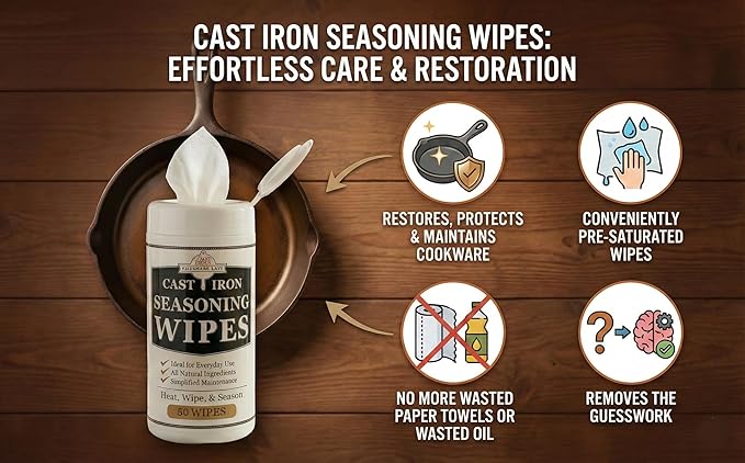Cast Iron Seasoning Wipes (2 Pack) - Blackstone Griddle Seasoning & Conditioner - Essential Blackstone Accessories for Cast Iron Skillet Care - Made in USA Grapeseed Oil Cleaner & Restoration Kit