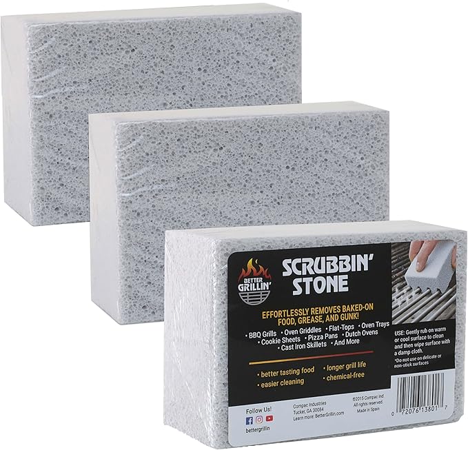 Better Grillin Scrubbin Stone Grill Cleaner-Scouring Brick/Barbecue Grill Brush/Barbecue Cleaner for BBQ, Griddle, 3pk
