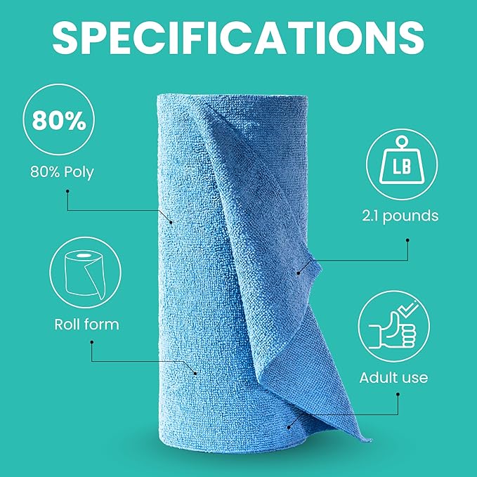 Microfiber Cleaning Cloth Roll Tearaway, 50 PCS Tear Away Towels, Reusable & Washable, Ultra Absorbent 12" x 5.5" Dish Rags for Car, Home, Kitchen, , 200 GSM Thickness, Paper Towel Alternative