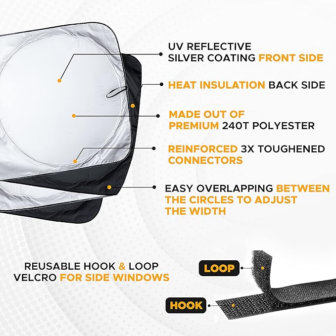 EcoNour Windshield Sun Shade for Semi Truck Windshield | Large Coverage Foldable Front Window Sunshade | Heavy Duty UV & Heat Reflective Sun Visor