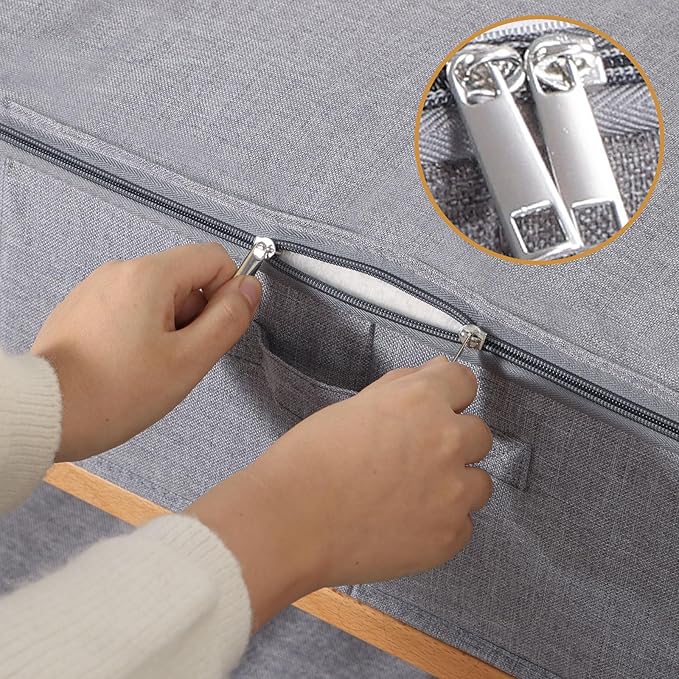 YheenLf Underbed Storage Organizers, 23.6 x 11.8 x 5.9 Inch Fabric Container Bags with Lids, Storage Boxes for Blanket, Pillows, Shoes, Grey, 3 Pack