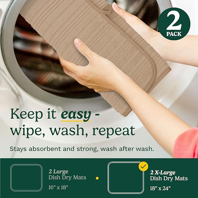 Cuisinart Dish Drying Mats for Kitchen Counter - (2) 18" x 24" Ultra Absorbent Dish Drying Mat XL - Foldable, Machine Washable, Fast Drying Dish Mat