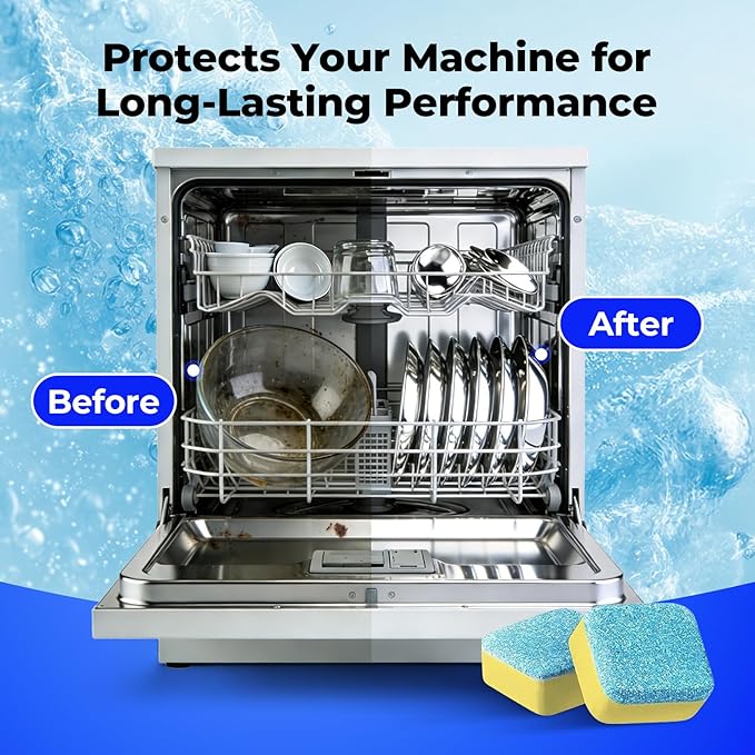 Dishwasher Cleaner Tablets (24 Count) - with Fresh Lemon Scent Dishwasher Cleaner and Deodorizer, Deep Cleans & Descales, Fits All Dishwashers, Septic Safe, 12 Month Supply