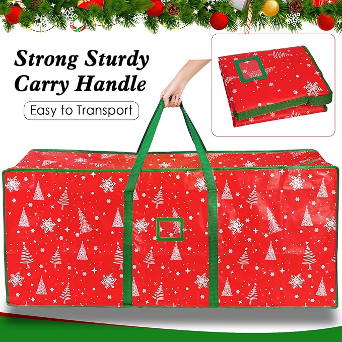 Christmas Tree Storage Bag,Plastic Waterproof Snowflake Christmas Tree Bag Large Storage Box Decoration Container Reinforced Handles Dual Zippers for 9ft Artificial Holiday Xmas Disassembled Trees