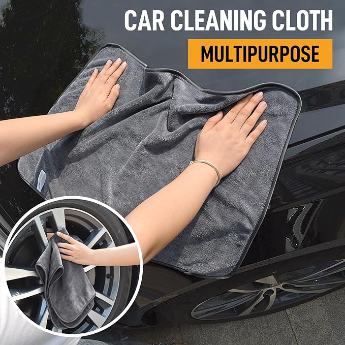 SINLAND Microfiber Car Drying Towels Ultra Absorbent,No Streaks,Scratches, or Water Spots,Wash Cleaning Auto Detailing Towels 400gsm 16inch x 24inch 6Pack Grey