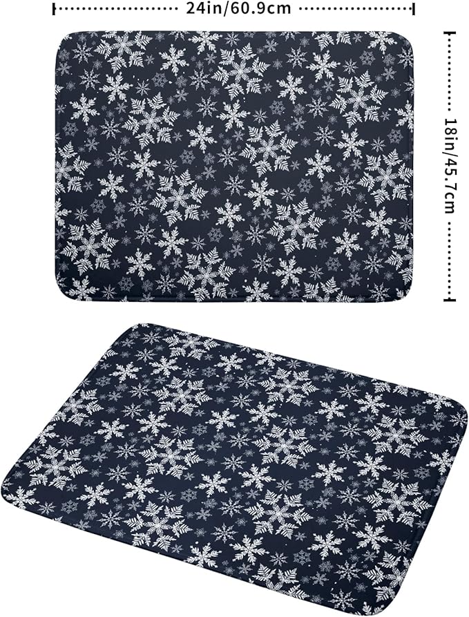 Christmas Dish Drying Mat for Kitchen Counter 24x18 Inch Xmas Snowflake Drying Mat with Absorbent Reversible Microfiber Blue Dish Drainer Mats Rack Pad for Coffee Countertop Protector