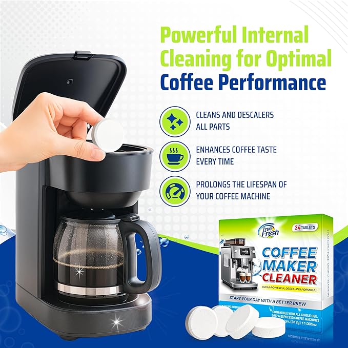 True Fresh Coffee Maker Cleaner descaler Tablets - 24 Count, Coffee pot cleaner Compatible with keurig, ninja nespresso and espresso coffee machines of all types