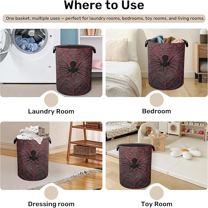 Spider Web Cool Foldable Laundry Hamper - Waterproof Fabric Storage Basket with Handles, Clothes Hampers for Laundry,Bedroom,Dorm