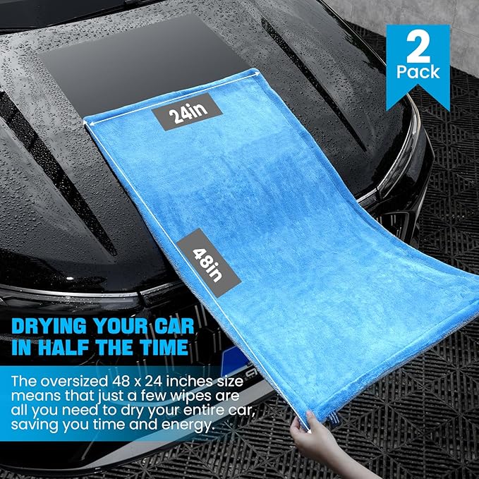 TTRCB 2 Pack Car Drying Towels, 48" x 24" Extra Large Microfiber Towels for Cars, 1400 GSM Ultra-Absorbent, Streak Free, Premium Double Twisted-Loop Drying Towels Car Detailing for SUV, RV, Truck