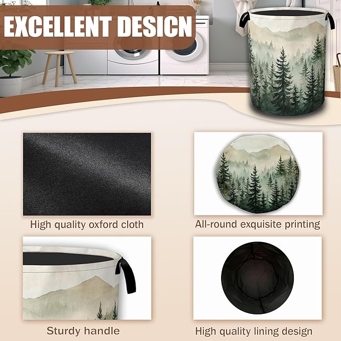 Misty Forest Landscape Laundry Basket,Waterproof Foldable Laundry Hamper,Dirty Clothes Basket, Linen Bin Storage Organizer Collection 16" x 20.8"