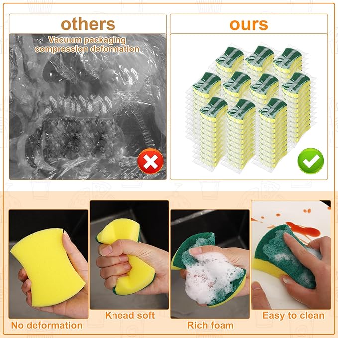 Ovveroche 200 Pcs Individually Wrapped Sponges,Uncompressed Non Scratch Scrouing Sponges for Household Cleaning Dishes Kitchen Airbnb Apartment Car Bike