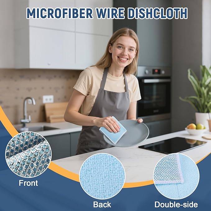 CJACJA Double Side Non Scratch Wire Dishcloth 15pcs-Multipurpose Wire Dishwashing Rags Wire Mesh Cleaning Cloth,Kitchen Towels and Dishcloths Sets Microfiber Cloth for Cleaning Pans Sinks & Cookware