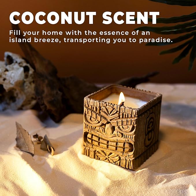 Mana Mood Sunset Island Scented Candles, Coconut & Pineapple, 9oz Large Wood Wick Candle, Soy Wax Table Torch, 60 Hours of Burn Time, Ideal Holiday Gifts for Men and Women, Perfect Summer Fragrance.