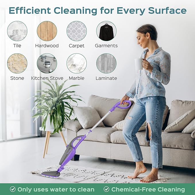 Turonic ST3 10-in-1 Steam Mop - 1500W Floor Steamer with Detachable Handle, 110°C Steam, 25-Min Runtime, Handheld Cleaner for Tile, Grout, Hardwood, Carpet, Upholstery, Chemical-Free Cleaning