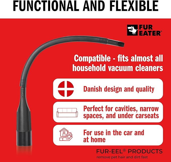 FUR-EEL 16.5-inch Flexible Crevice Cleaning Tool | Long Vacuum Attachment Crevice Brush Tool Kit for Vac Hoses 1-1/4"(32mm) or 1-3/8"(35mm) vac Accessories for Home & Car detailing