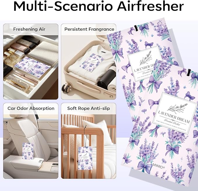 MYARO 20 Packs Fresh Lavender Scent Air Freshener for Drawer and Closet Long Lasting Sachets Bags Drawer Odor Deodorizers Home Car Fragrance