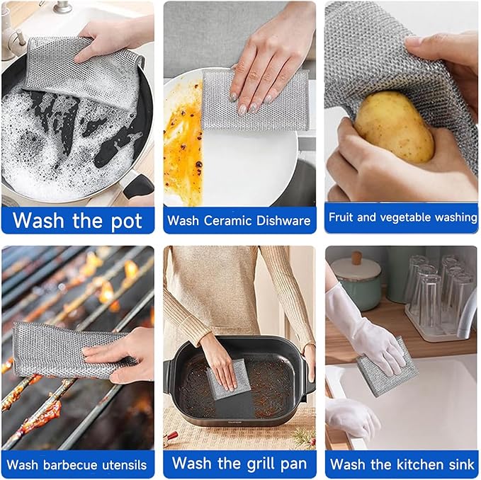 Sunyuneey Non-Scratch Metal Wire Dishcloth, Quick Cleaning Without Leaving Marks, Easily removes Stubborn Stains, Suitable for Various Surfaces, Metal Wire Dishcloth Cleaning Power (20)