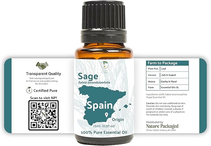 Sage Essential Oil - Direct from Essential Oils SL Spain - Steam Distilled - Aceite Esencial de Salvia for Aromatherapy, Massage, Diffuser, DIY Candle and Soap Making - 22lbs