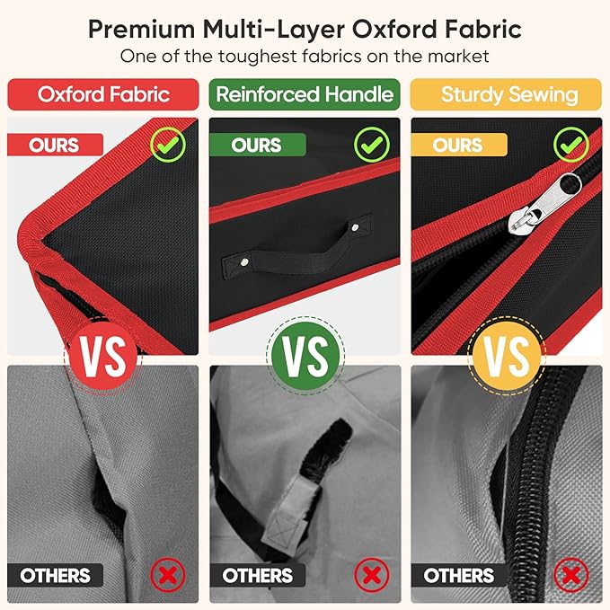 BALEINE Wrapping Paper Storage Organizer, 40" Durable 600D Oxford Fabric Gift Wrap Storage Bag with Flexible Partitions for Ribbon, Holiday Accessories (Black/Red)
