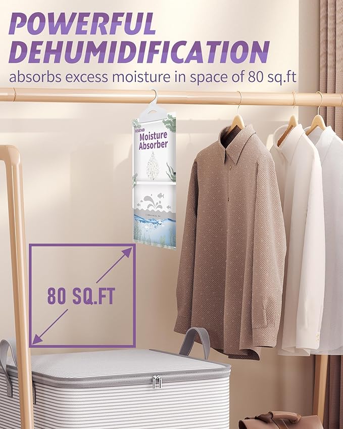 Ksend Moisture Absorbers 8 Packs - 9.8 oz Dehumidifier Bags, Portable Moisture Hanging Bags for Closet, Bathroom and Kitchen, Fragrance Free, 11.8'' x 6.3''