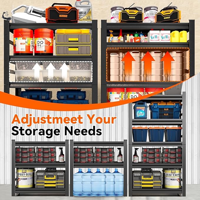 Notmise Heavy Duty Garage Shelving, 87" H x 47.2" W x 23.6" D, 3000 lbs Load Capacity, Sturdy Steel Metal Shelves for Storage, Industrial Black 5-Tier Shelving Rack for Garage, Basement, and Workshop