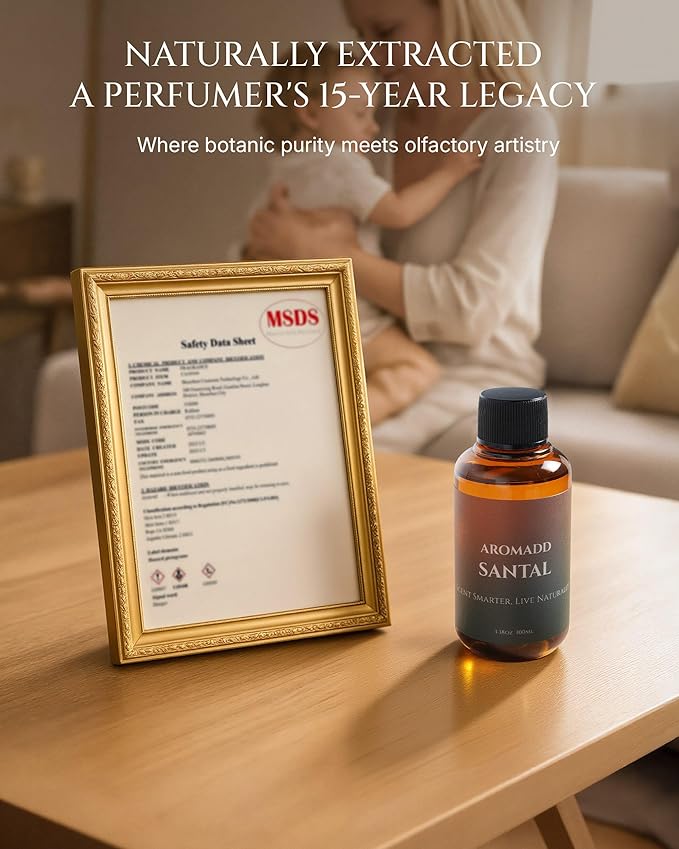 Aromadd Santal Diffuser Oil Inspired by Luxury Hotel Scent, Essential Oils for Waterless Diffuser, Warm Sandalwood & Amber Aroma, Long-Lasting & Natural Home Fragrance - 3.38 fl oz (100 mL)