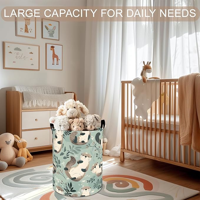 Otter Laundry Basket Hamper 19.7"x15.8", Cartoon Otter Foldable Waterproof Oxford Clothes Storage Bucket for Room Bathroom Bedroom Nursery Decor, Toy Organizer Bins Gifts for Kids Boys Girls