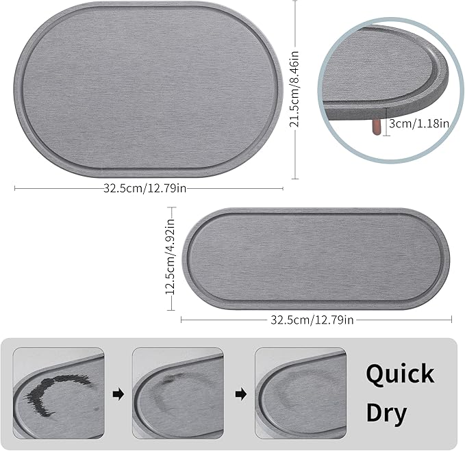 NAHANGPET Stone Drying Mat for Kitchen Counter, Dirt-Resistant Quick Drying Fast Absorbent Non-Slip Diatomite Mat, Natural Diatomaceous Earth Dish Drying Pad for Dish Rack