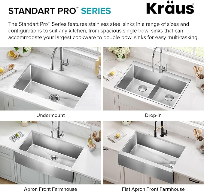 Kraus KHF200-36 Standart PRO Kitchen Stainless Steel Sink, 36 Inch Round Apron Single Bowl