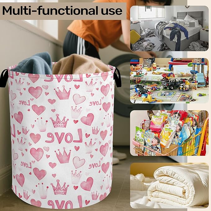 Pink Lovers Laundry Basket - Heavy Duty 60L Dirty Clothes Organizer, Water Resistant Foldable Hamper for Men Women