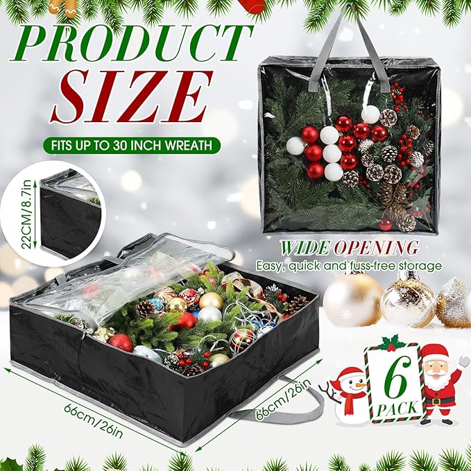 Oversized 6 Pack Storage Bags with Zipper 25 Gallon Tote Bags Moving Travel Camping Essentials Packing Supplies for Clothes Wreaths Quilts Decorations Toys, 26 x 26 x 8.7 Inches(Black)