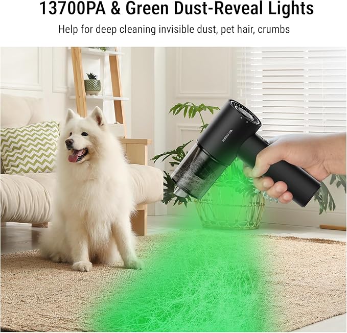 REIKIYA Car Vacuum Cleaner Portable Cordless 14000PA Compressed Air Duster 150000RPM Blower for Keyboard Computer Cleaning with LED Light& 7800mAh Battery, Inflator Pump for Balls Inflatable Mattress