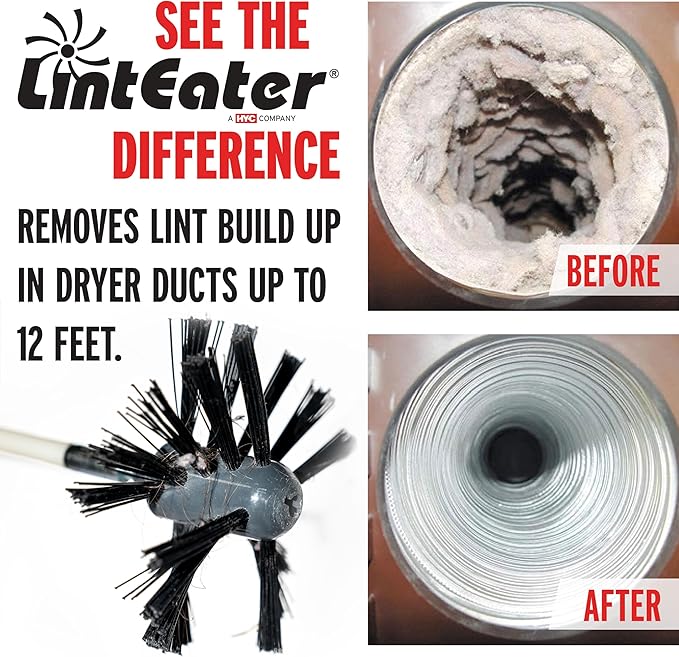 Dryer Vent Duct Cleaning Kit - Gardus RLE208 LintEater Pro Rotary Dryer Vent Cleaner Kit, Removes Lint, Extends Up to 12’, Dryer Duct Cleaning Kit, Forward & Reverse Cleaning, Air Duct Cleaning Tools