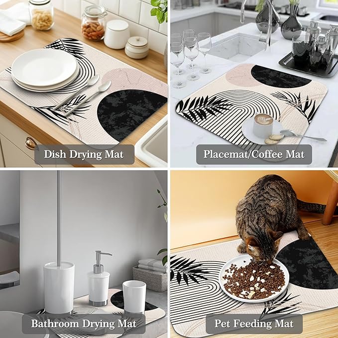 Quick Absorbent Kitchen Drying Mat - Stylish Patterns Dish Drying Mat- 16×18 Inch & 18×24 Inch Kitchen Drainer Mat for Countertops, Dishes & Glassware