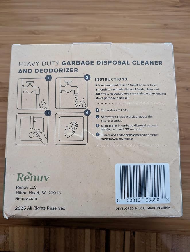 Renuv® Garbage Disposal Cleaner and Deodorizer Tablets Drain Freshener, Foaming Citrus Scent, Sink Odor Refresher for Kitchen Garbage Disposer Cleaning (12 XL Tablets - One Year Supply)