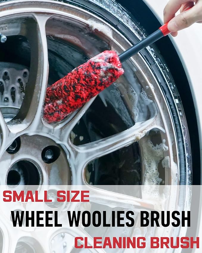 Wheel Brushes for Cleaning Wheels (4 Pro Pack)- 2X Soft Wheel Cleaning Woolies Brush, Detailing Brush and Stiff Tire Brush, Scratch Free Durable Car Wheel Rim Brush Kit for Car Rim and Tire Detailing