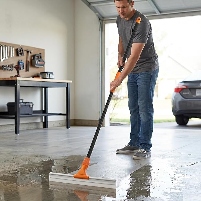 CLEANHOME Silicone Floor Squeegee for Shower Glass, Floor, and Garage - Heavy-Duty Pet Hair Remover, Bathroom Tile Cleaner, Window Wiper - Flexible, No Streaks, Compact Storage