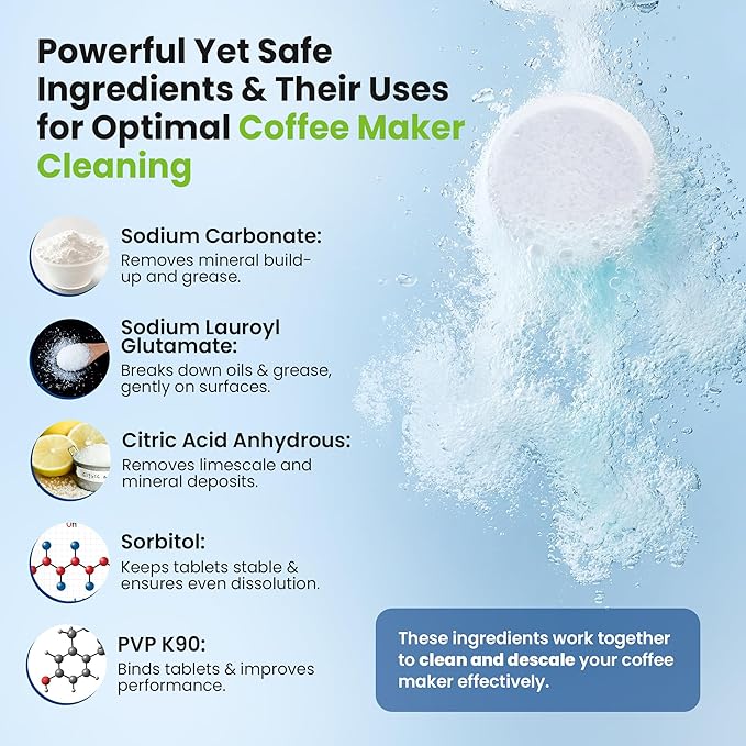 Coffee Machine Cleaner Descaler Tablets - 25 pack, Coffee Pot Cleaner Removes Build-ups, Stain, and oil - compatible with Keurig, nespresso, delonghi and more coffe machines upto 1 year supply