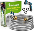 Beitopamz Garden Hose 50 ft, Stainless Steel Metal Water Hose with Nozzle, Flexible and Durable, Rust Proof, No-Kink, Heavy Duty, Leakproof 3/4'' Brass Fittings, Lightweight Hose for Patio, Lawn