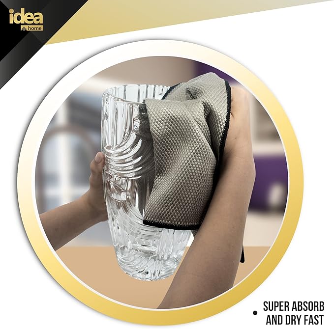 Idea Home Premium Fish Scale Microfiber Cloth – Ultra-Clear, Lint-Free & Streak-Free Shine for Wine Glasses, Crystal & Delicate Surfaces – Large 16×24 in (2 Pack)