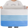 OIAHOMY 108L Super Large Blanket Basket, 25”x16”x16” Rectangle Woven Baskets for Storage, Cotton Rope Basket For Living Room, Toy Storage with Handle - Gradient Light Blue
