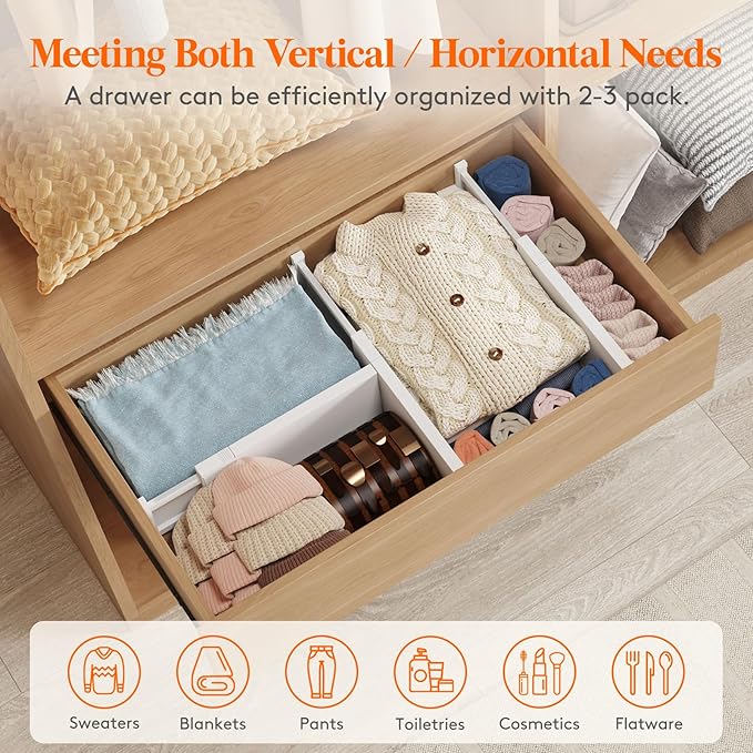 Lifewit 6 Pack Drawer Dividers 5" High, 13.5-22" Adjustable Clothes Organizers, Expandable Dresser Separators in Bedroom/Bathroom/Kitchen/Office, PLS5